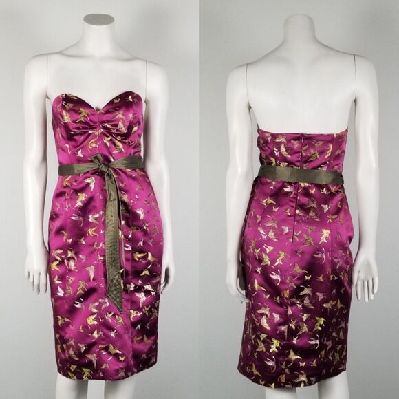 Betsey Johnson New York Rare Purple Satin Midi Butterfly Y2K Sheath Dress Size 6 - Picture 2 of 16